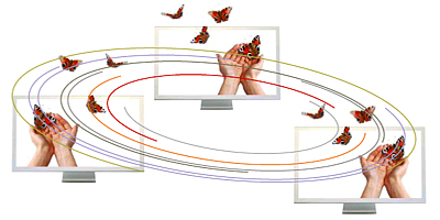 collaborare X innovare - mani, farfalle, computer